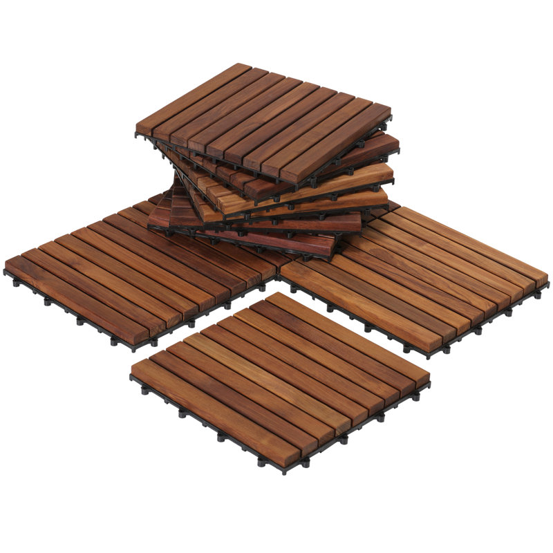 BareDecor EZFloor 12" x 12" Teak Wood SnapIn Deck Tiles in Oiled